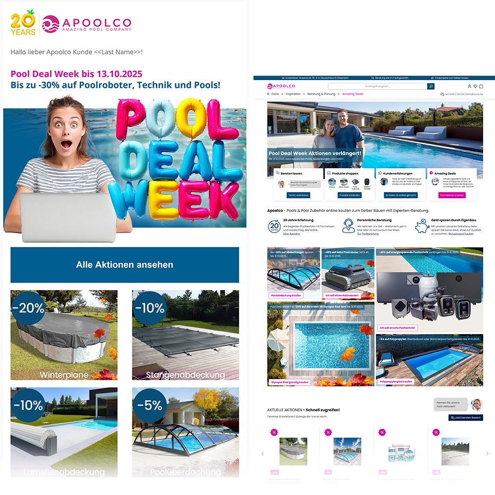 Newslettermarketing und Website Projekt für Pool Onlineshop
