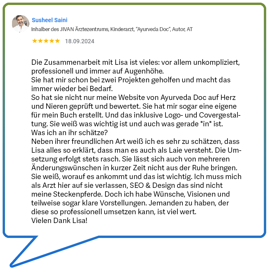 Kundenrezension von Dr. med. Susheel Saini - Grafische Arbeiten, sowie Website-Erstellung und Website Analyse